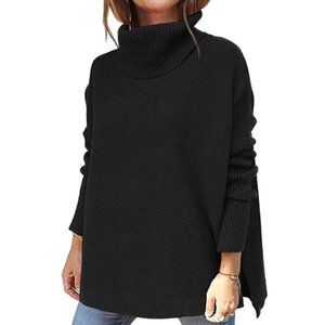 VTSGN Women's Crewneck Sweater Long Sleeve Side Slit Loose Knit Pullover Jumper